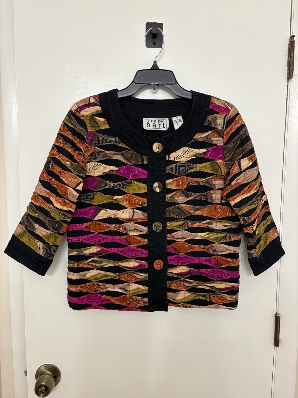 Vintage Keren Hart Quilted Art to Wear Jacket Geometric Applique Boho S